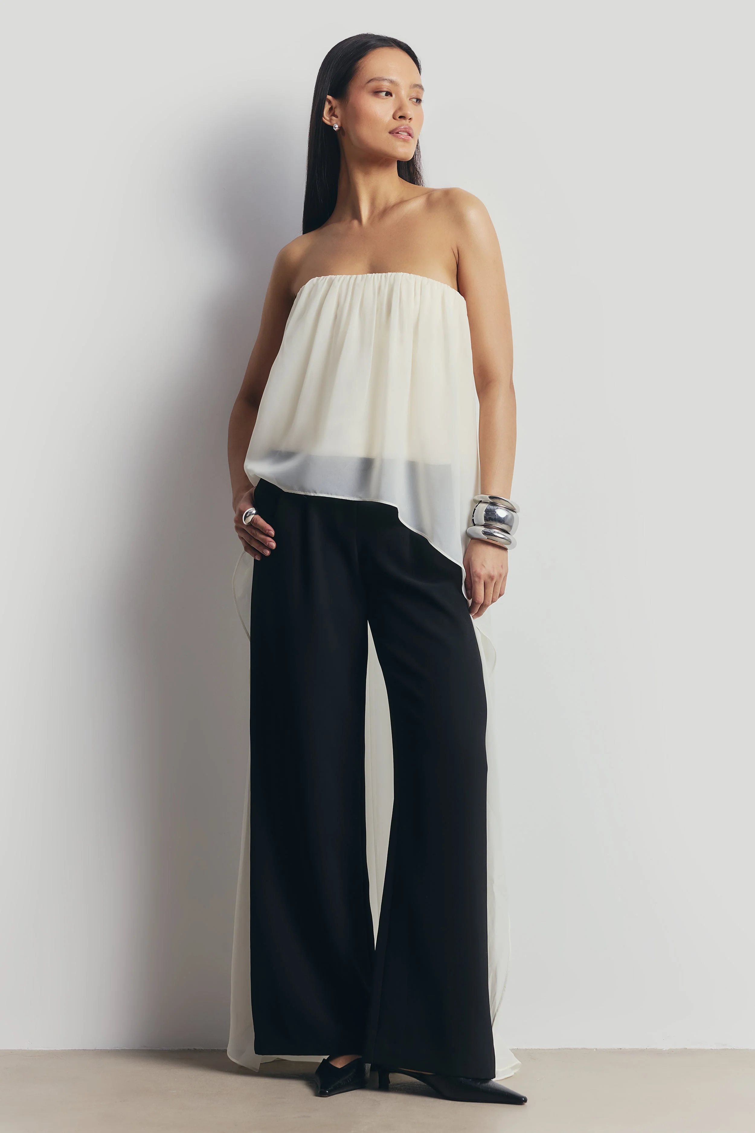 Colorset-Strapless Chiffon Layered Corset Top